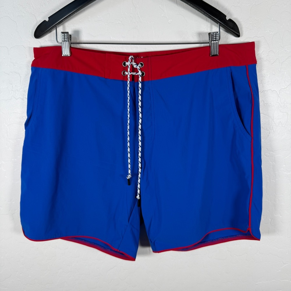 Rhone Board Shorts Mens 38 Blue Red Swim Trunks Drawstring Hybrid